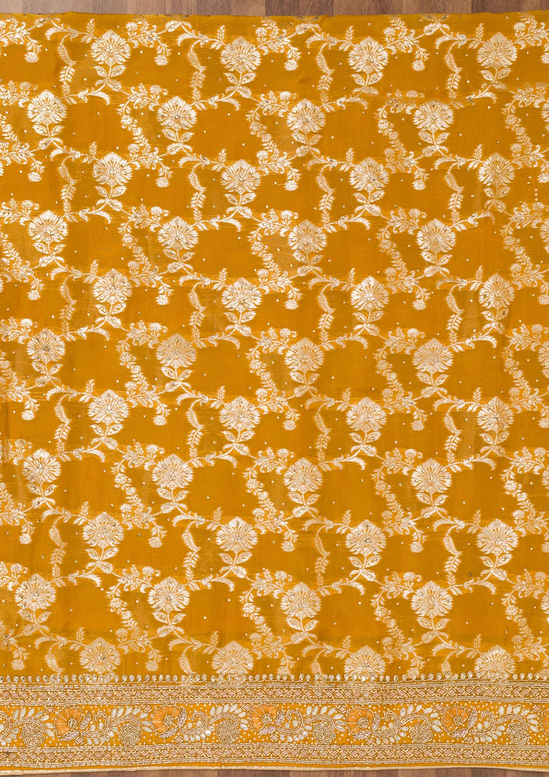 Mustard Threadwork Georgette Unstitched Salwar Suit