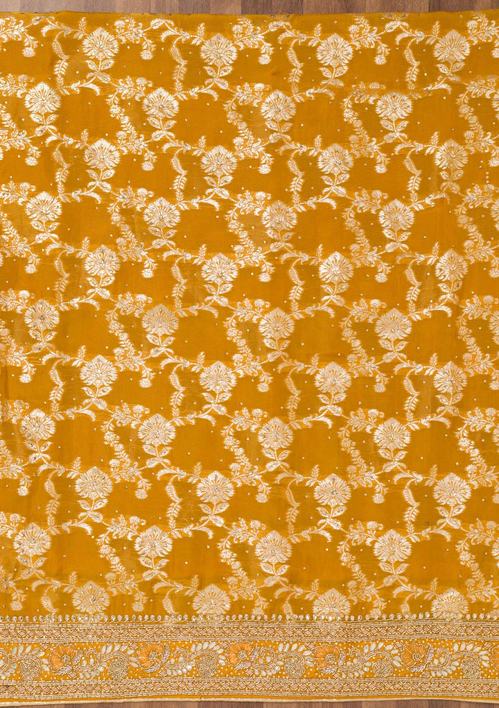 Mustard Threadwork Georgette Unstitched Salwar Suit