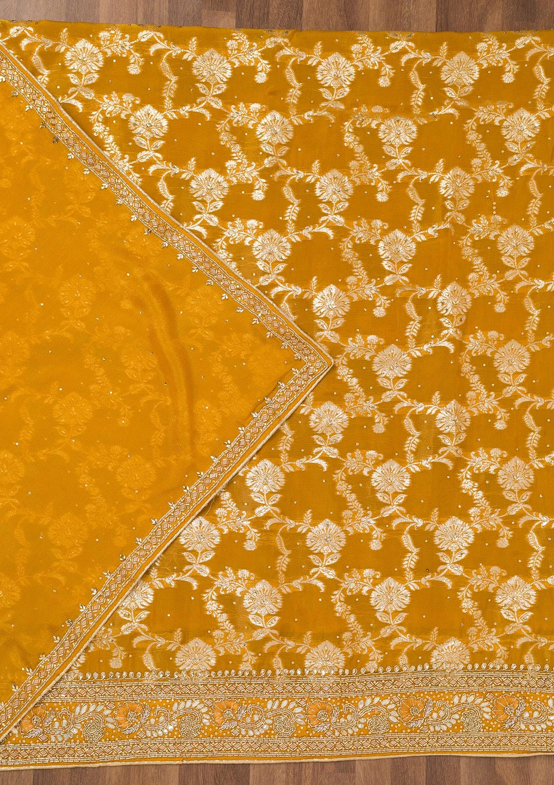 Mustard Threadwork Georgette Unstitched Salwar Suit