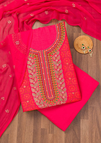 Rani Pink Zariwork Banarasi Unstitched Salwar Suit-Koskii