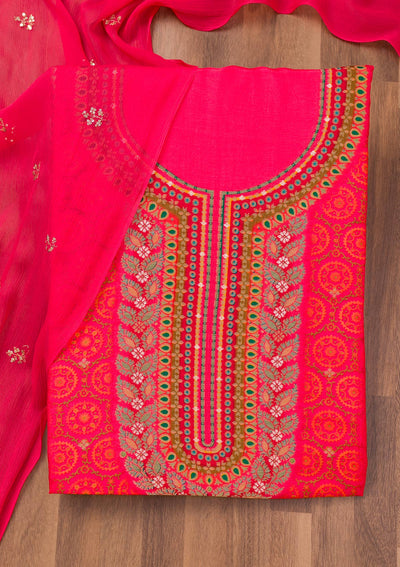 Rani Pink Zariwork Banarasi Unstitched Salwar Suit-Koskii