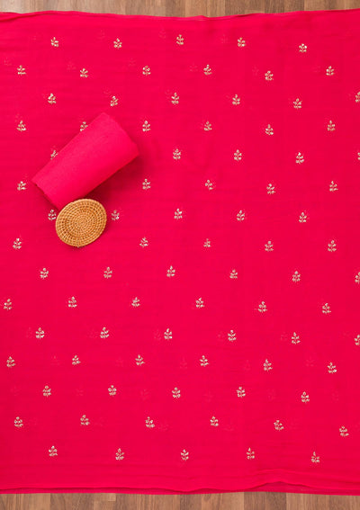 Rani Pink Zariwork Banarasi Unstitched Salwar Suit-Koskii