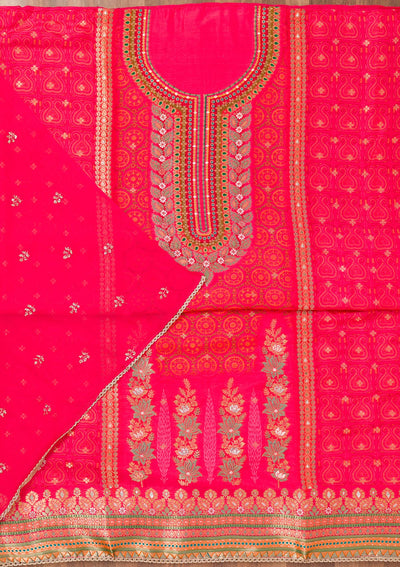 Rani Pink Zariwork Banarasi Unstitched Salwar Suit-Koskii