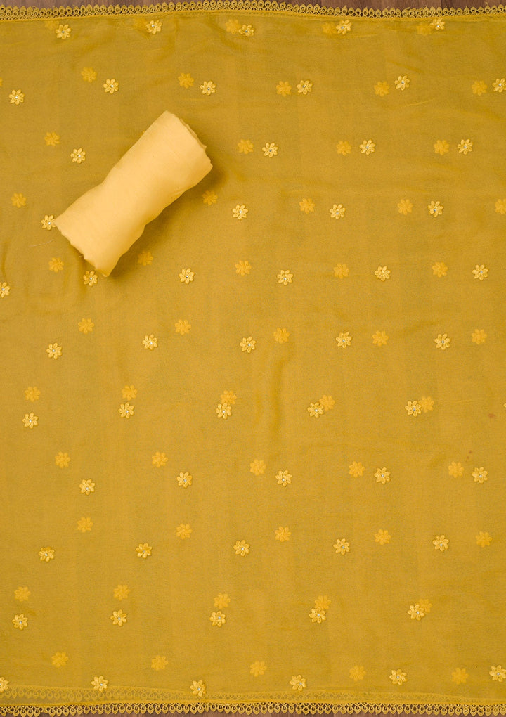 Yellow Threadwork Georgette Unstitched Salwar Suit-Koskii