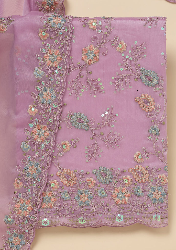 Lavender Threadwork Semi Crepe Unstitched Salwar Suit