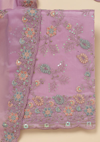 Lavender Threadwork Semi Crepe Unstitched Salwar Suit