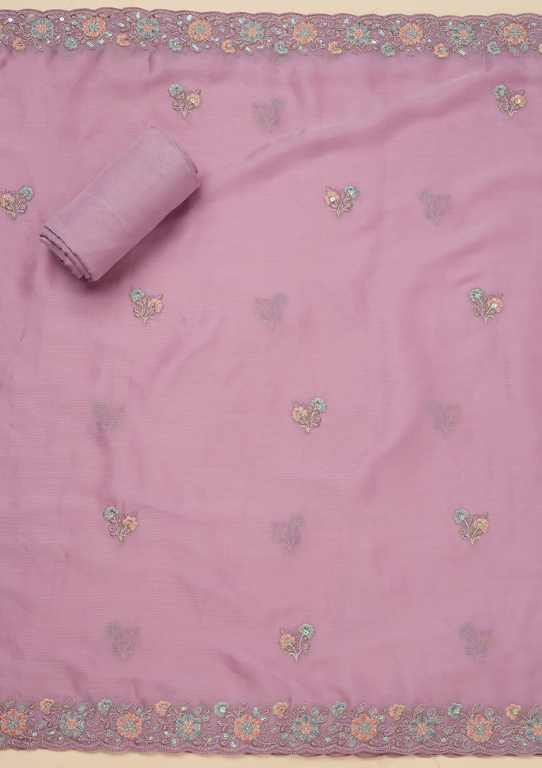 Lavender Threadwork Semi Crepe Unstitched Salwar Suit