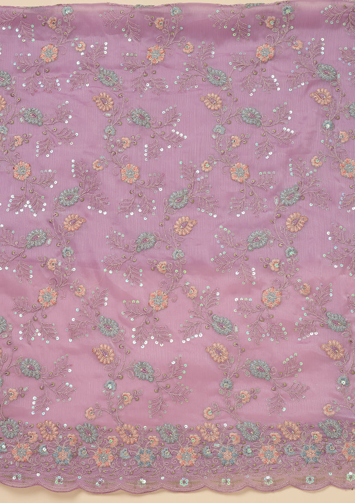 Lavender Threadwork Semi Crepe Unstitched Salwar Suit