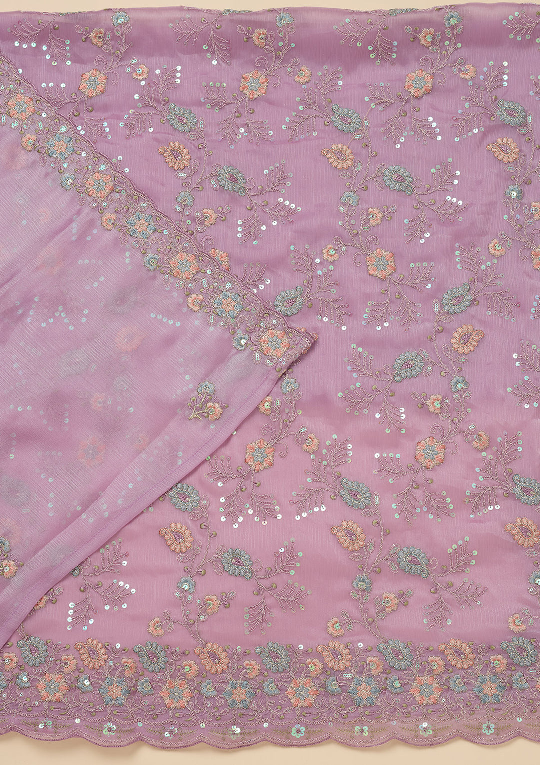 Lavender Threadwork Semi Crepe Unstitched Salwar Suit