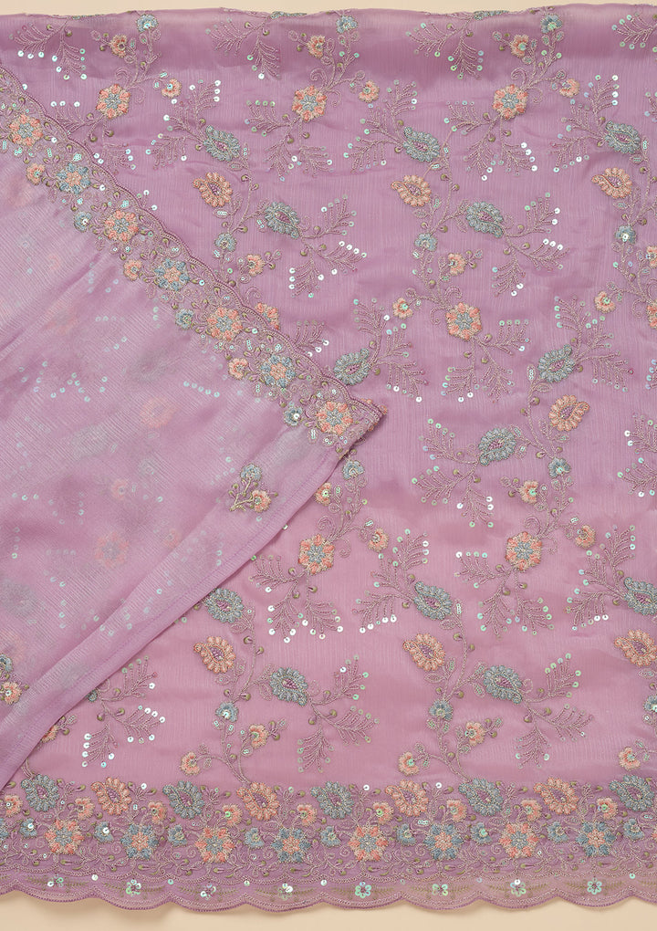Lavender Threadwork Semi Crepe Unstitched Salwar Suit