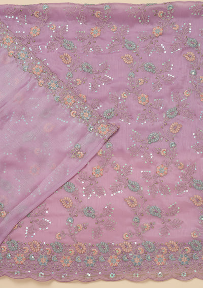 Lavender Threadwork Semi Crepe Unstitched Salwar Suit