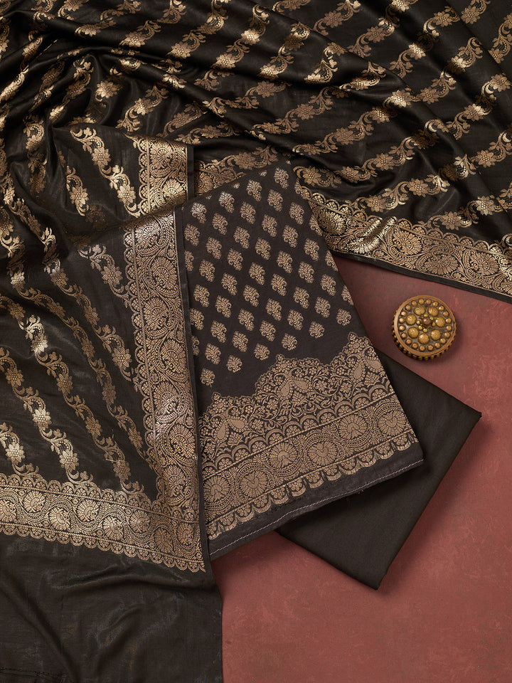 Black Zariwork (Gold) Banarasi Unstitched Salwar Suit