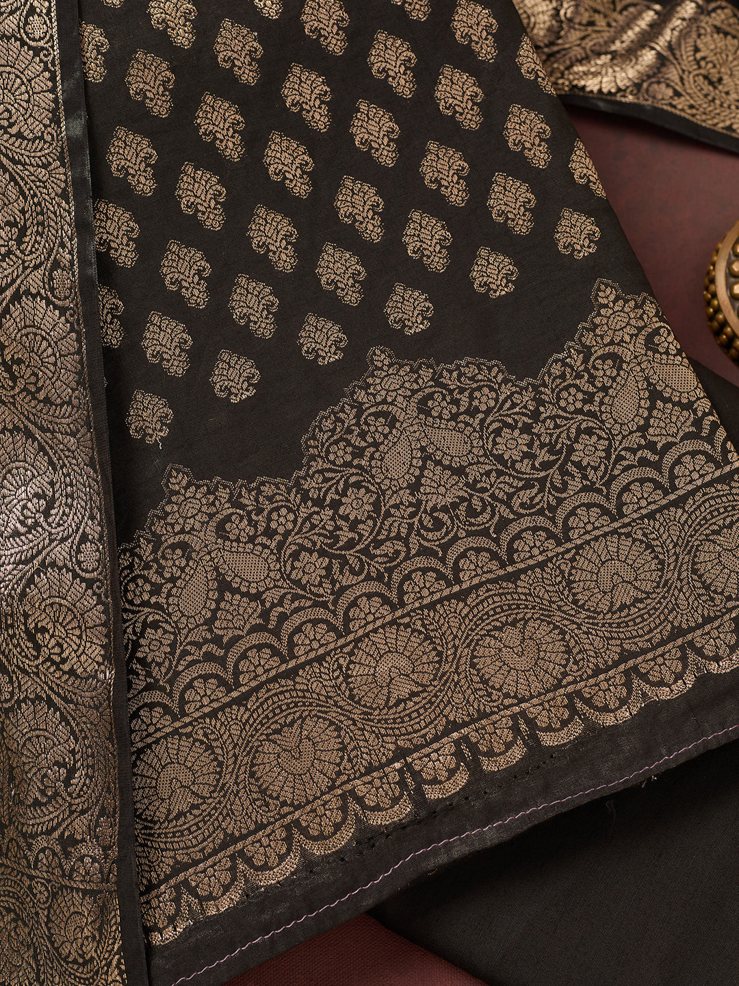 Black Zariwork (Gold) Banarasi Unstitched Salwar Suit