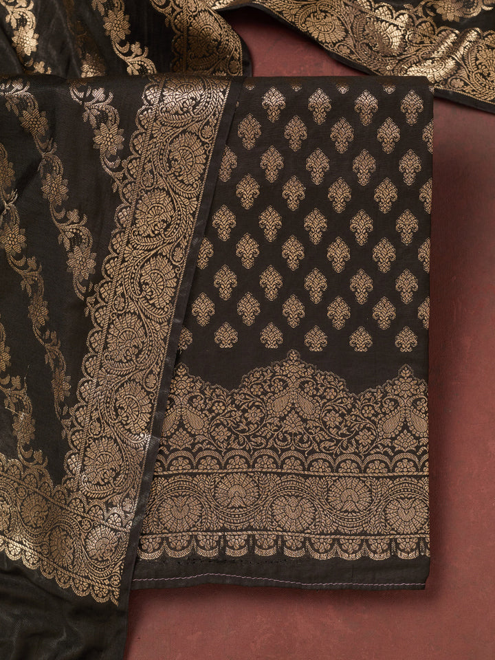 Black Zariwork (Gold) Banarasi Unstitched Salwar Suit