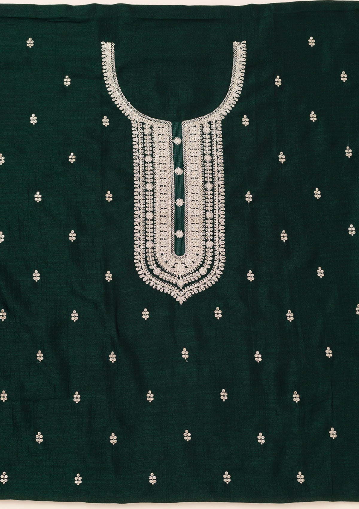 Bottle Green Zariwork Art Silk Unstitched Salwar Suit-Koskii