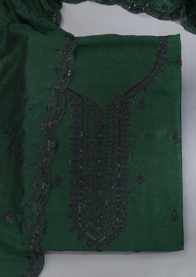 Bottle Green Threadwork Tissue Unstitched Salwar Suit