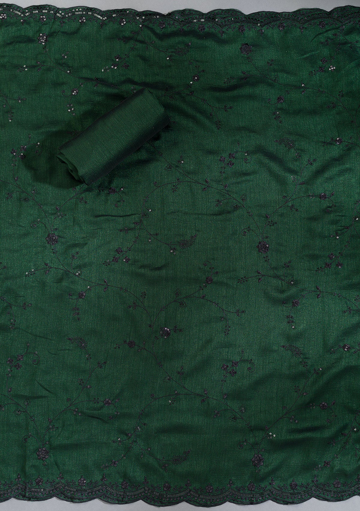 Bottle Green Threadwork Tissue Unstitched Salwar Suit