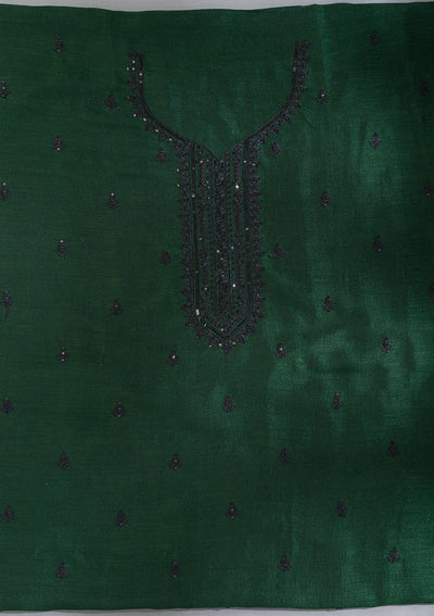 Bottle Green Threadwork Tissue Unstitched Salwar Suit