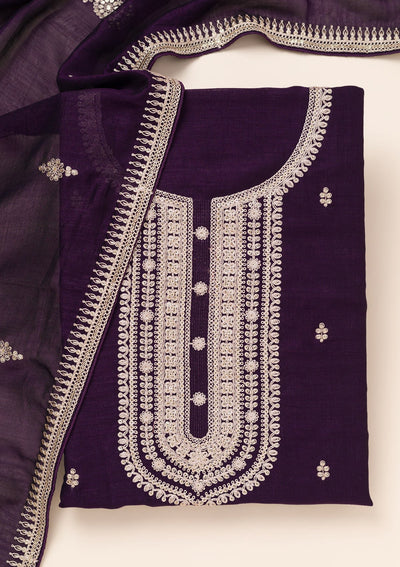 Purple Zariwork Art Silk Unstitched Salwar Suit-Koskii