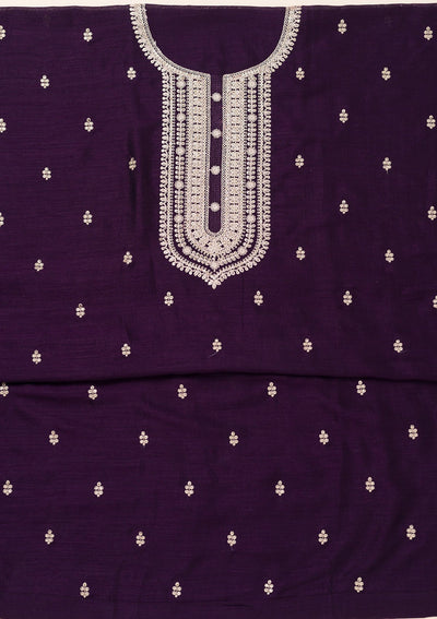 Purple Zariwork Art Silk Unstitched Salwar Suit-Koskii