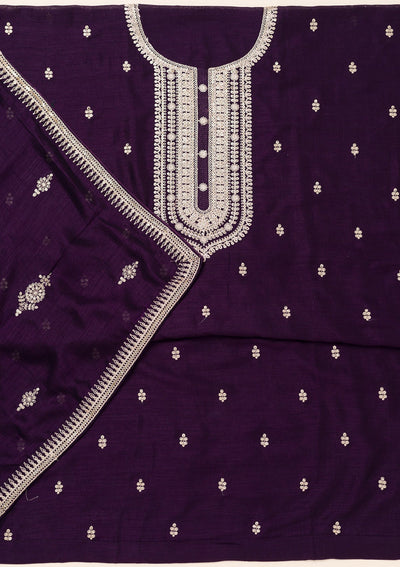 Purple Zariwork Art Silk Unstitched Salwar Suit-Koskii