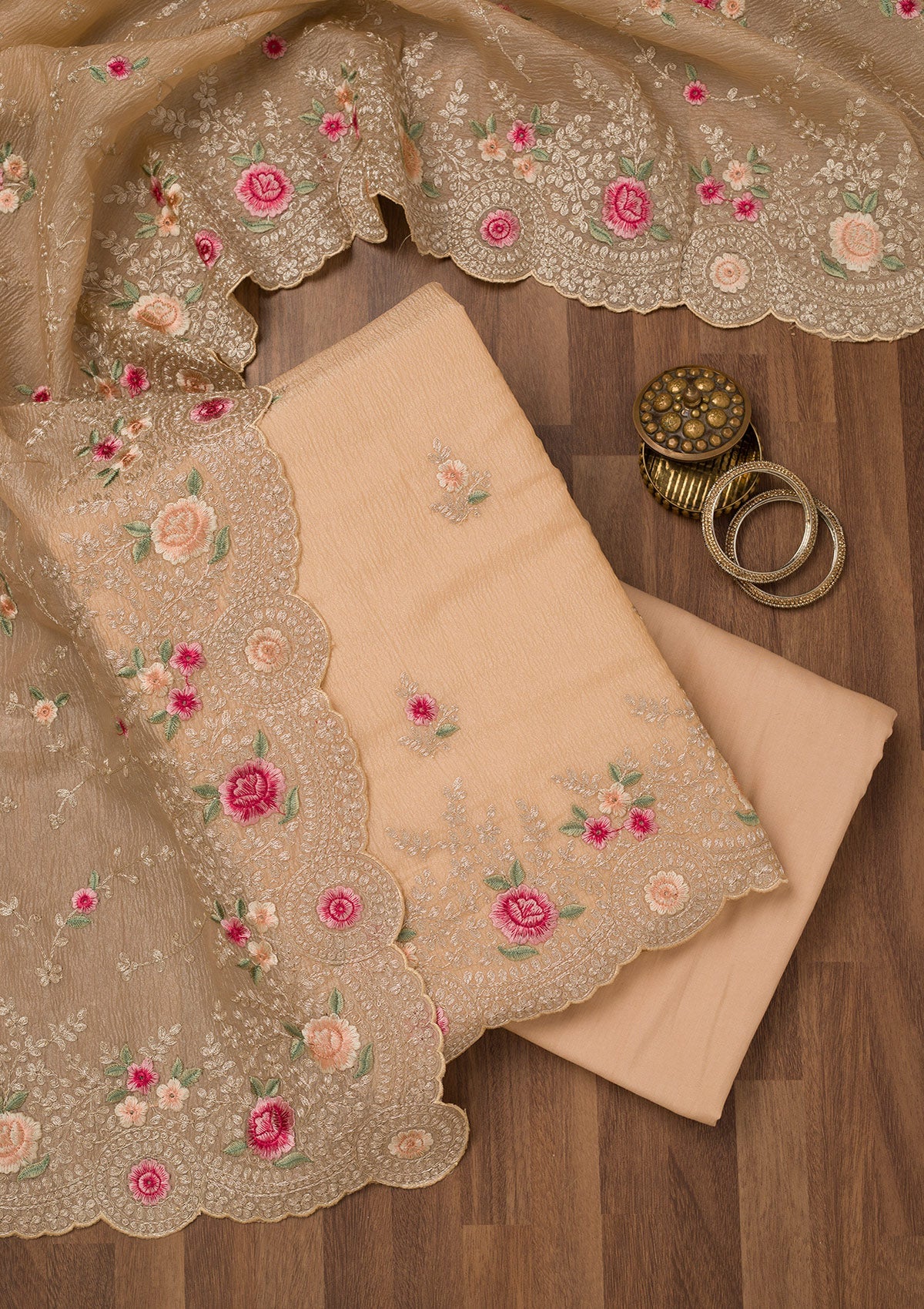 Gold Zariwork Tissue Unstitched Salwar Suit-Koskii