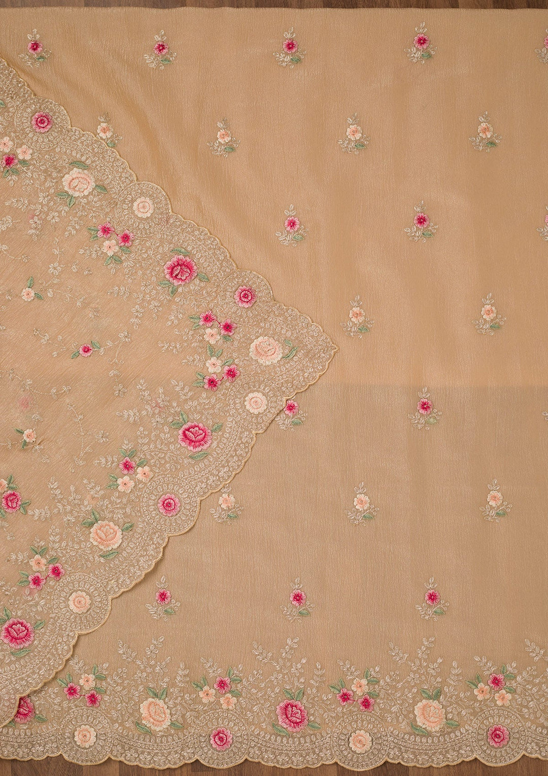 Gold Zariwork Tissue Unstitched Salwar Suit-Koskii
