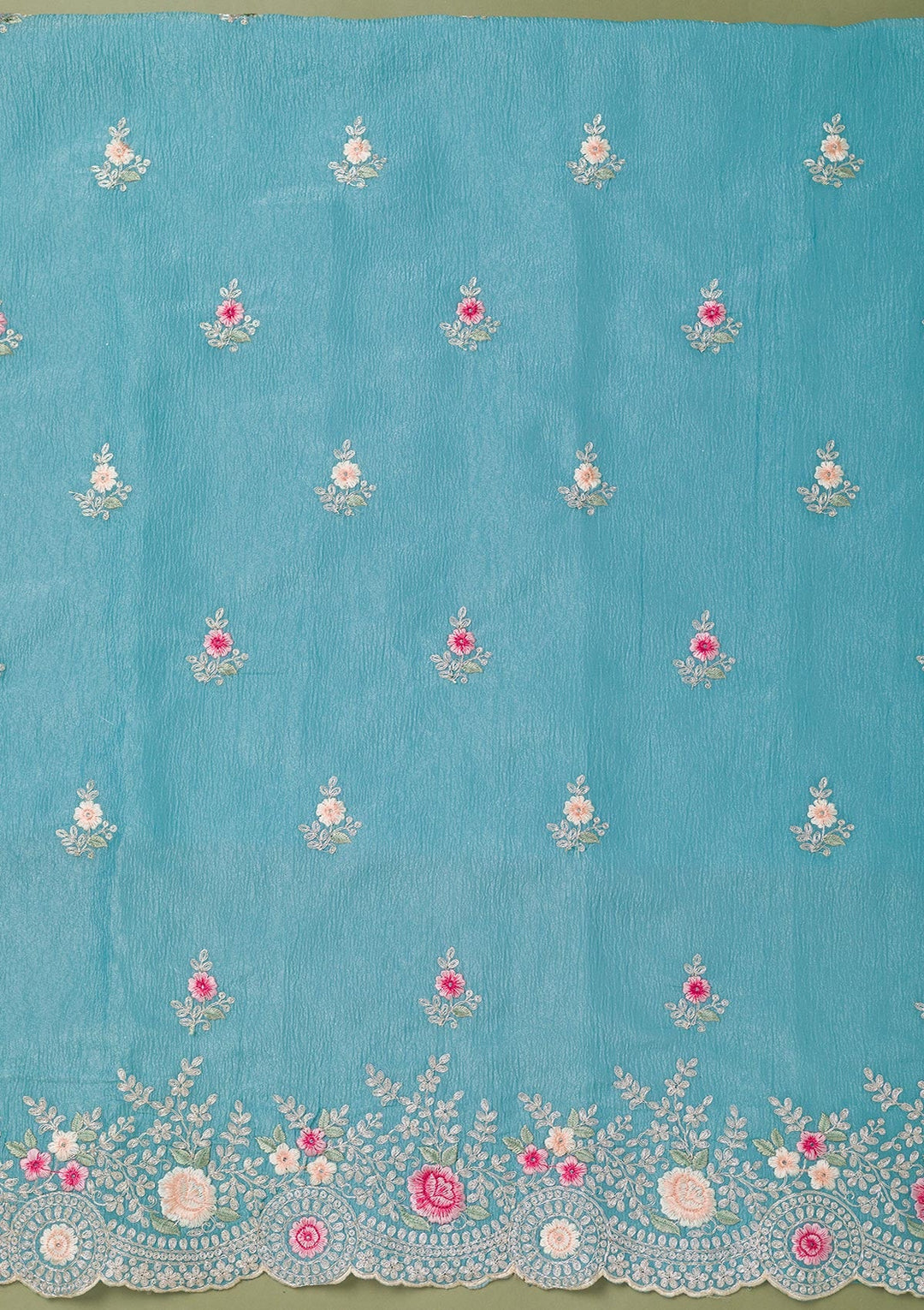 Sky Blue Threadwork Tissue Unstitched Salwar Suit-Koskii