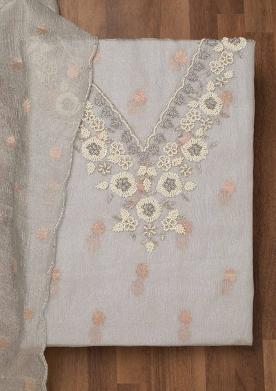 Grey Stonework Tissue Unstitched Salwar Suit-Koskii