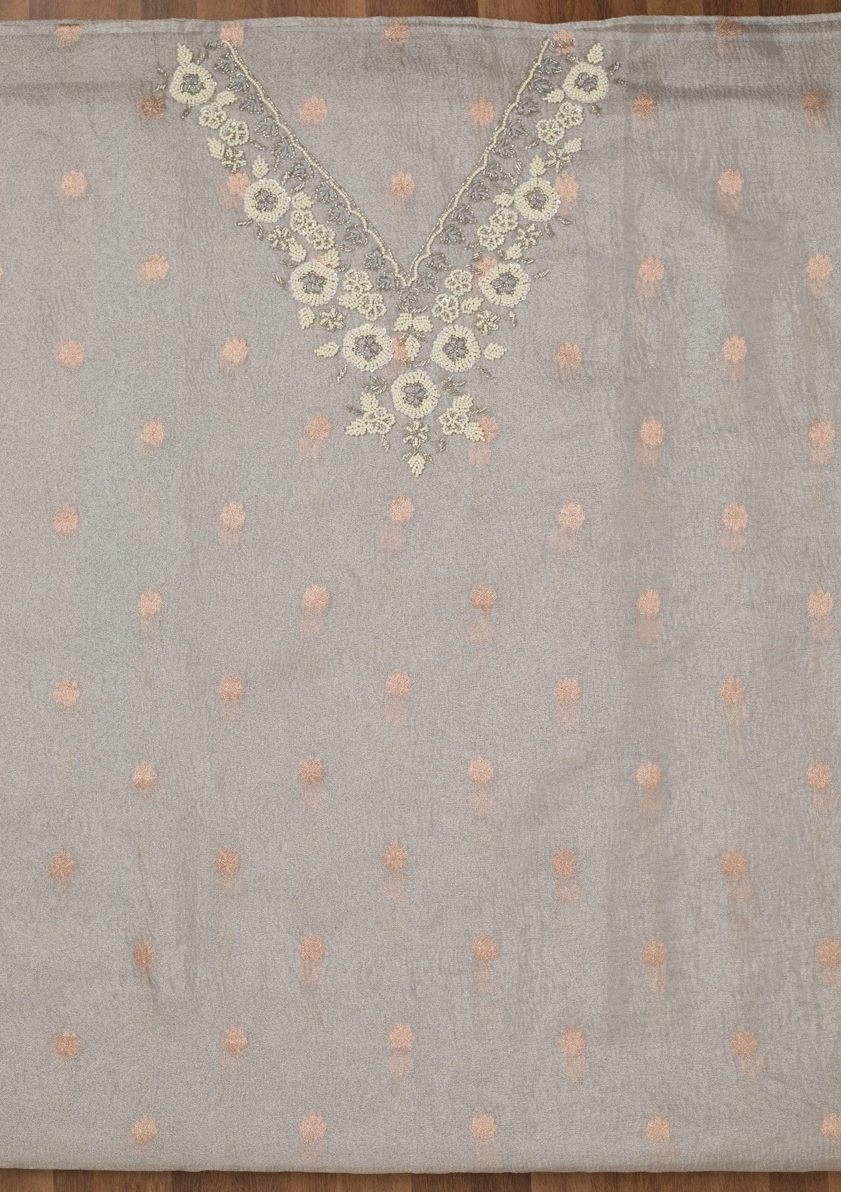 Grey Stonework Tissue Unstitched Salwar Suit-Koskii