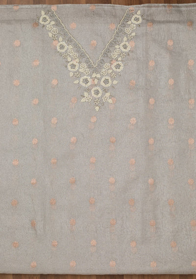 Grey Stonework Tissue Unstitched Salwar Suit-Koskii