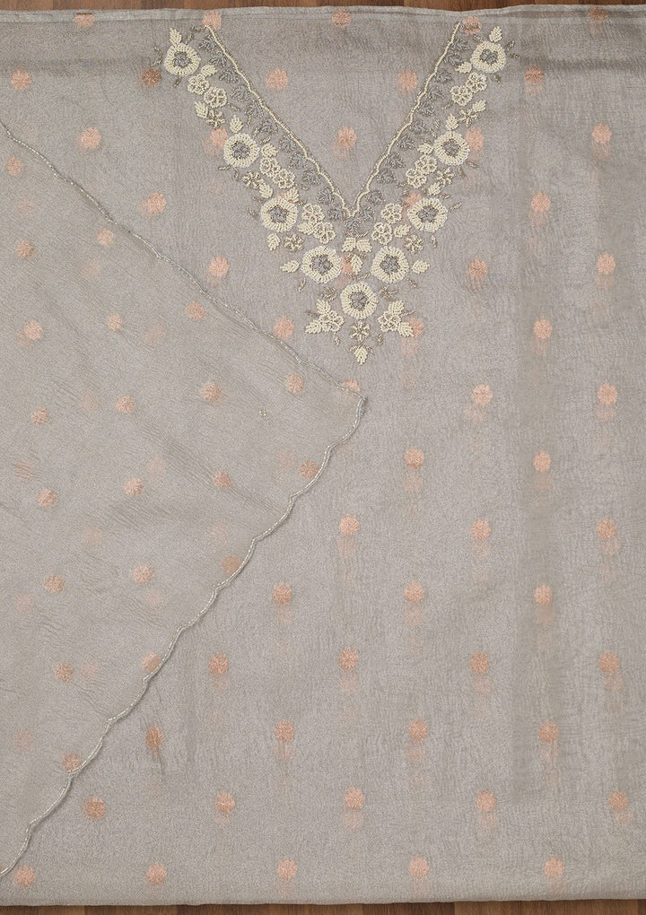 Grey Stonework Tissue Unstitched Salwar Suit-Koskii