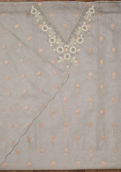 Grey Stonework Tissue Unstitched Salwar Suit-Koskii