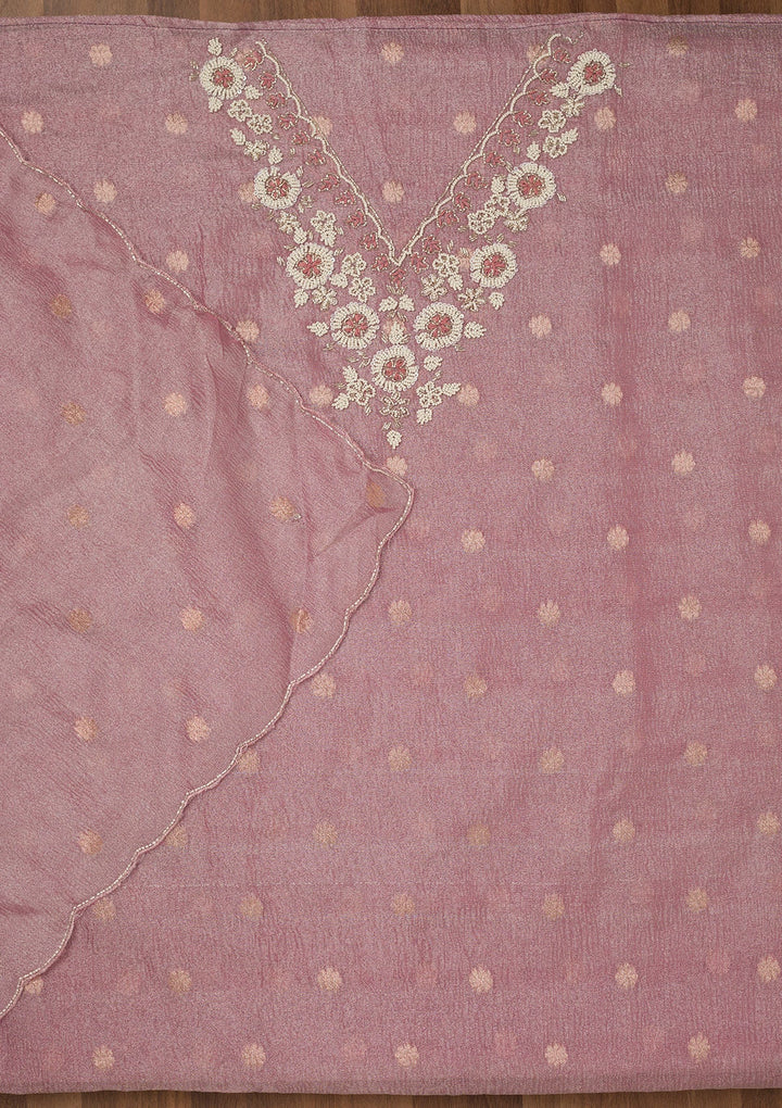 Pink Stonework Tissue Unstitched Salwar Suit-Koskii