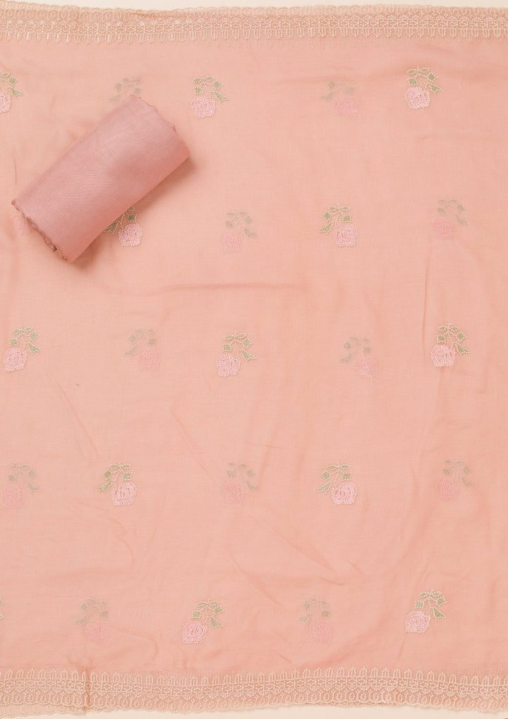Peach Threadwork Georgette Unstitched Salwar Suit-Koskii
