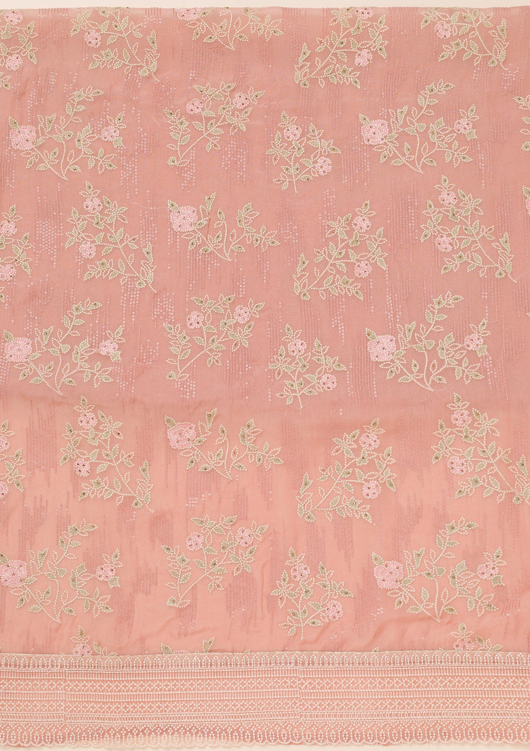 Peach Threadwork Georgette Unstitched Salwar Suit-Koskii