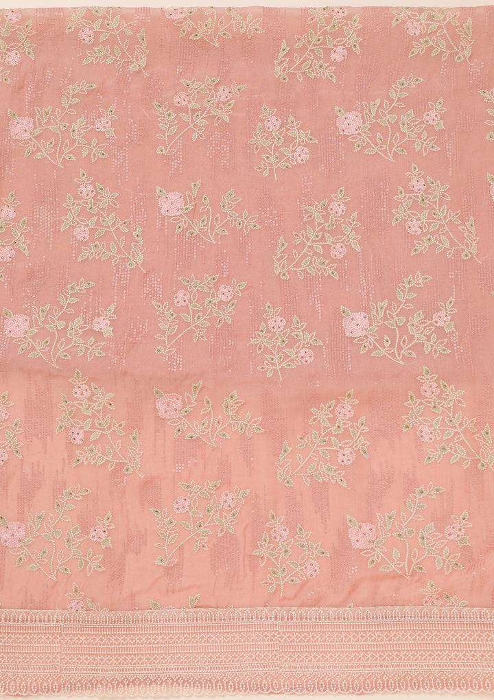 Peach Threadwork Georgette Unstitched Salwar Suit-Koskii