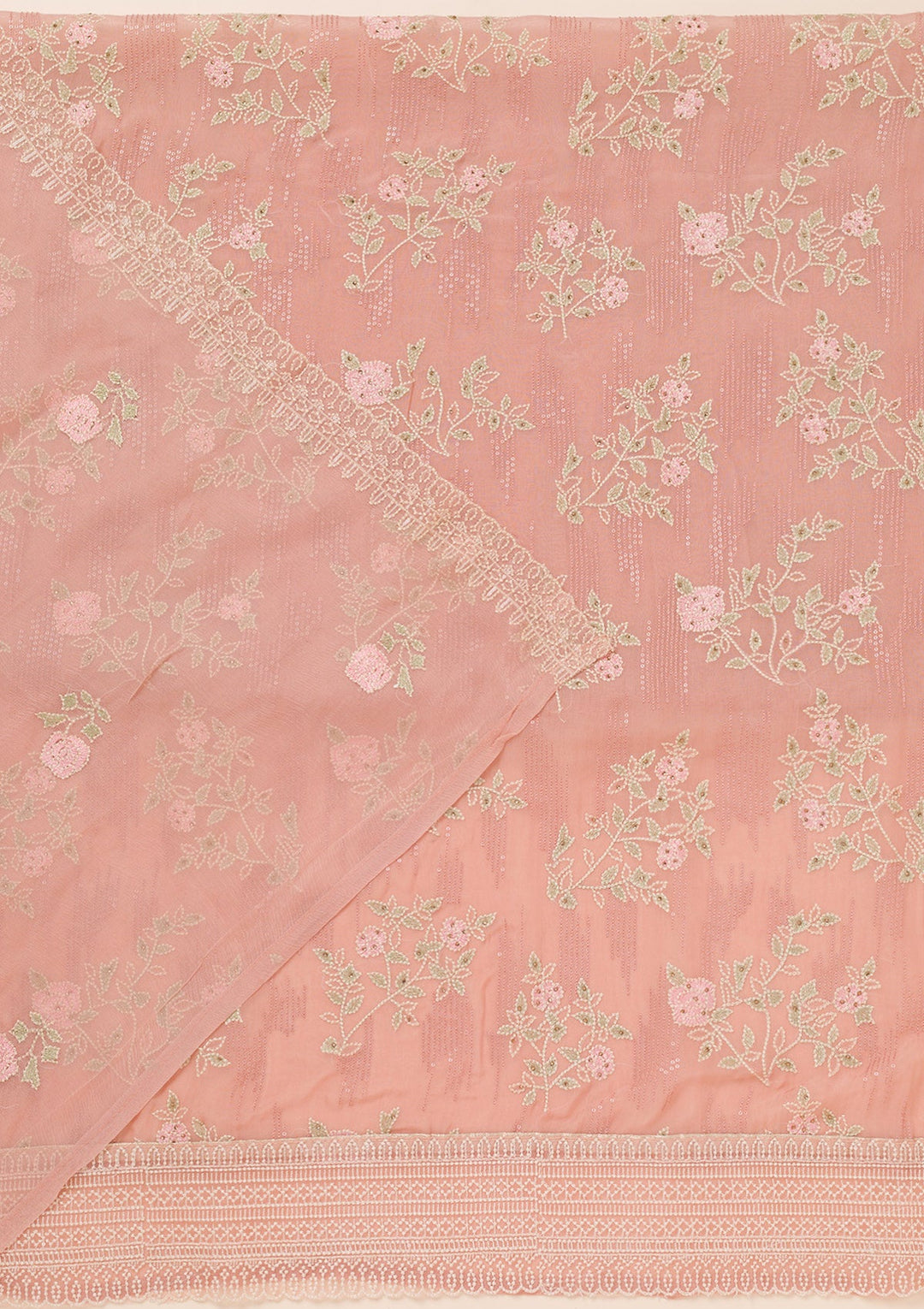 Peach Threadwork Georgette Unstitched Salwar Suit-Koskii