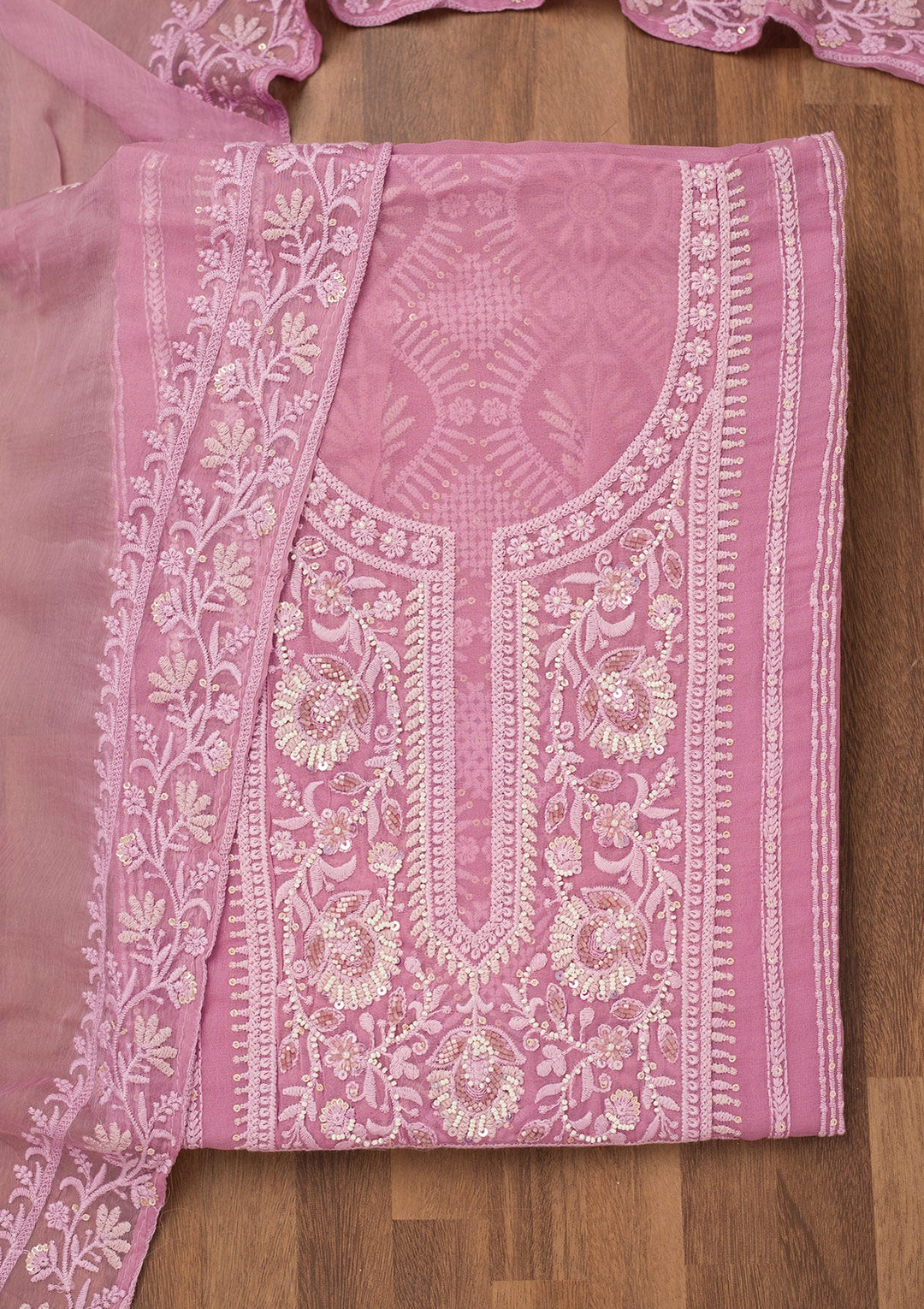Lavender Chikankari Georgette Unstitched Salwar Suit-Koskii