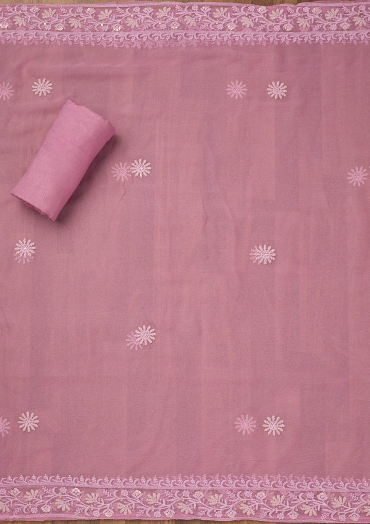 Lavender Chikankari Georgette Unstitched Salwar Suit-Koskii