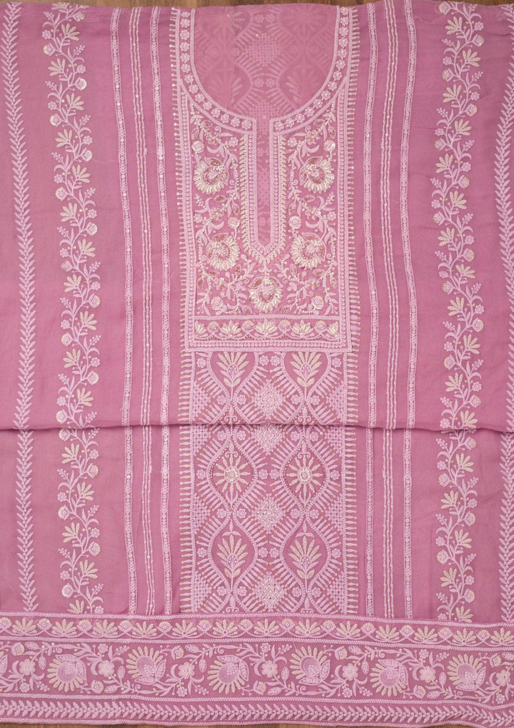 Lavender Chikankari Georgette Unstitched Salwar Suit-Koskii