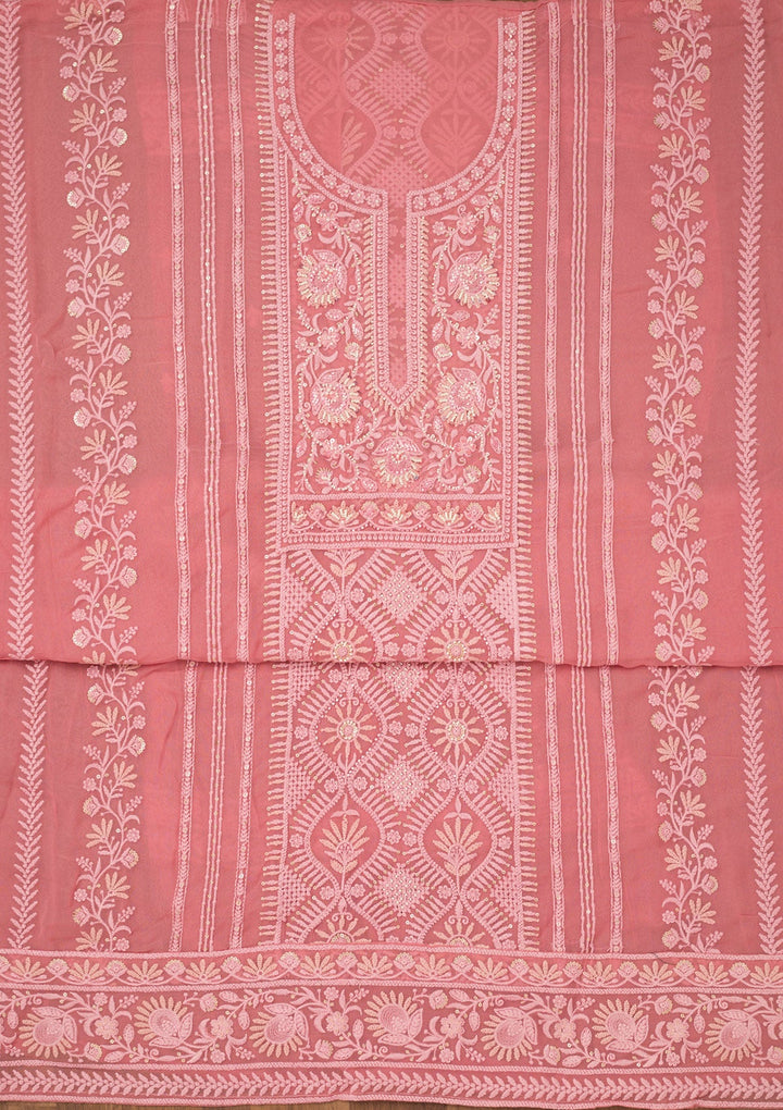 Peach Chikankari Georgette Unstitched Salwar Suit-Koskii