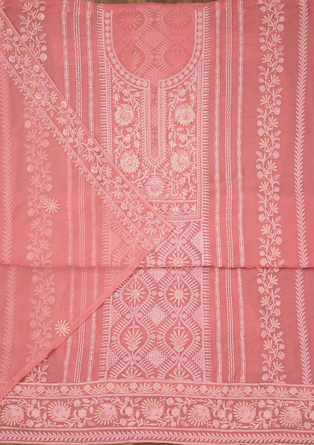 Peach Chikankari Georgette Unstitched Salwar Suit-Koskii