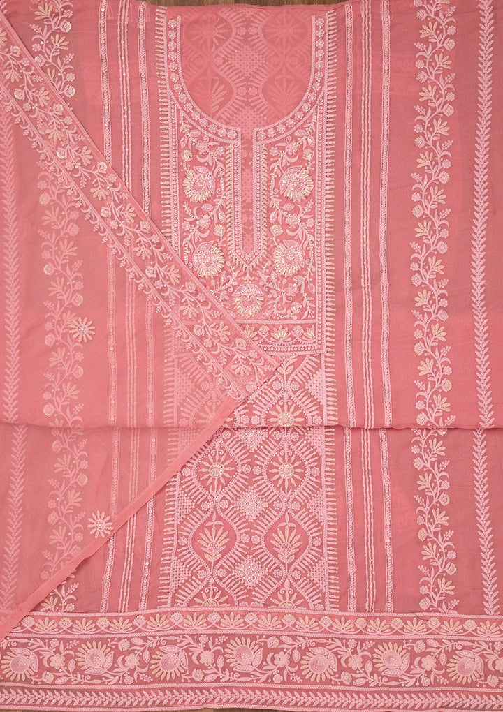 Peach Chikankari Georgette Unstitched Salwar Suit-Koskii
