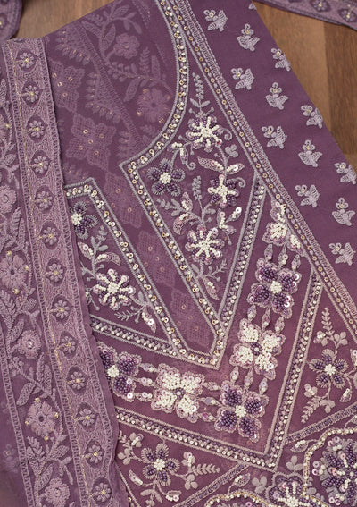 Mauve Chikankari Georgette Unstitched Salwar Suit-Koskii