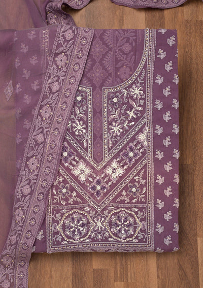 Mauve Chikankari Georgette Unstitched Salwar Suit-Koskii