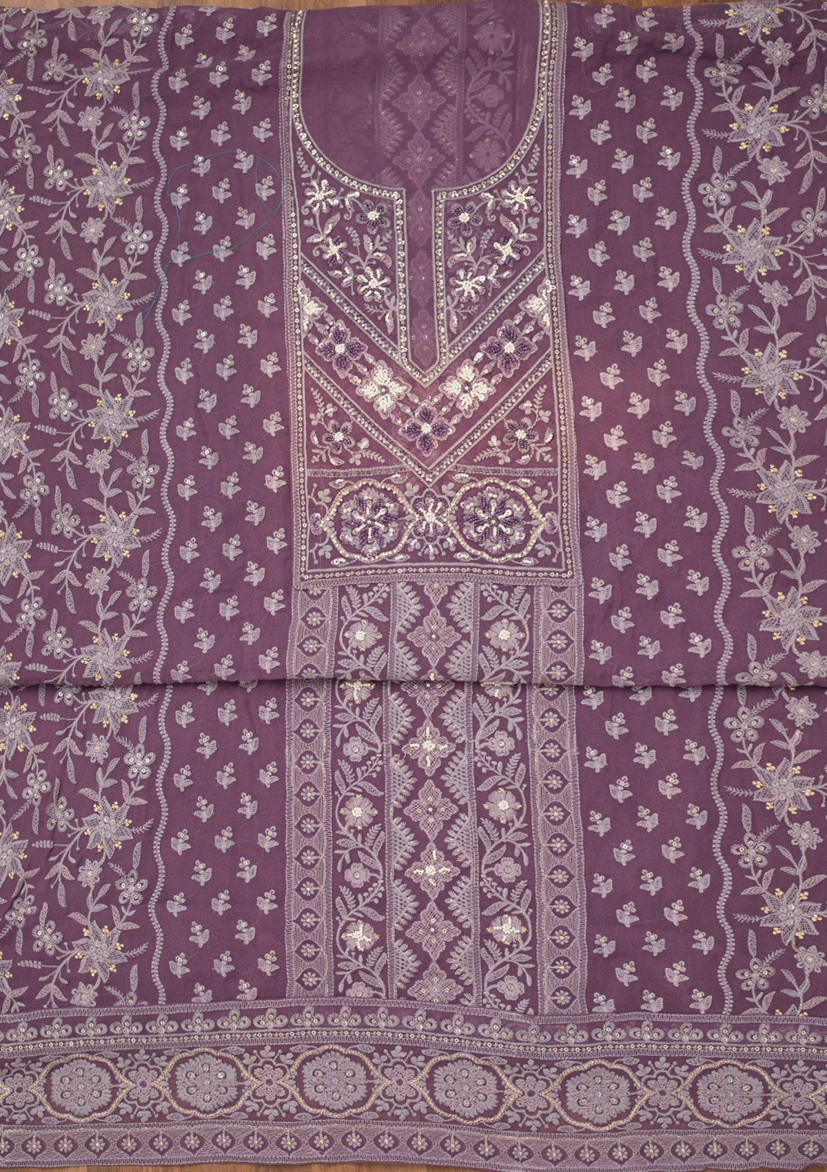 Mauve Chikankari Georgette Unstitched Salwar Suit-Koskii