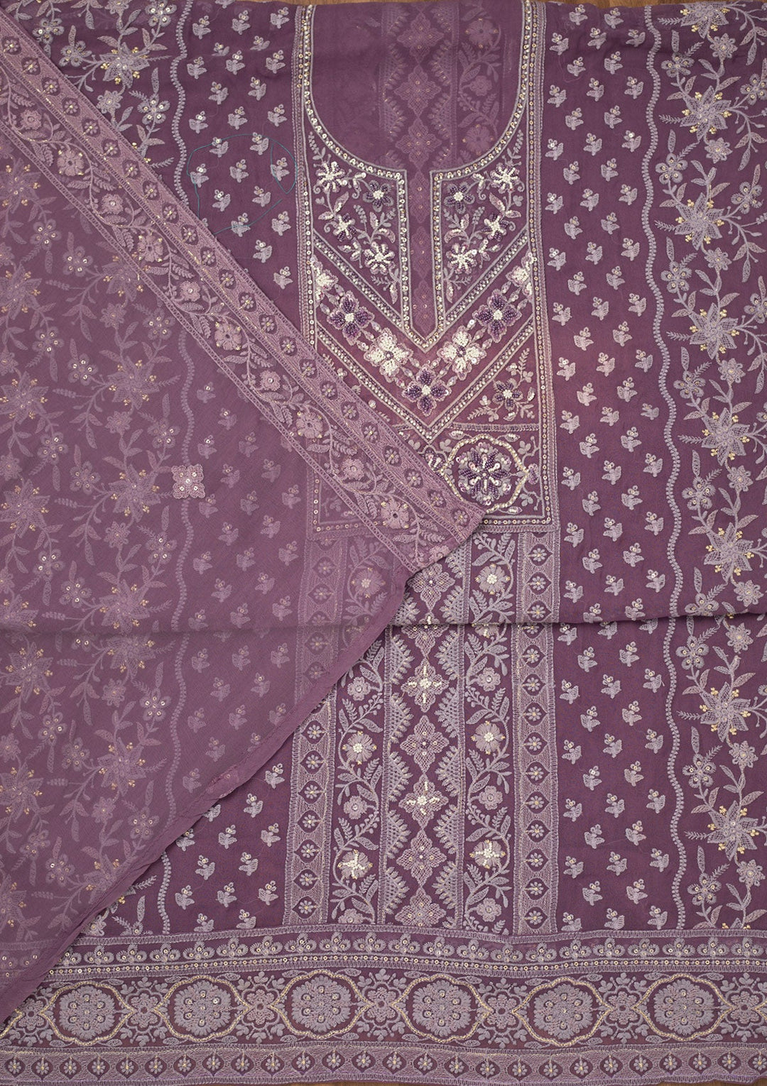 Mauve Chikankari Georgette Unstitched Salwar Suit-Koskii