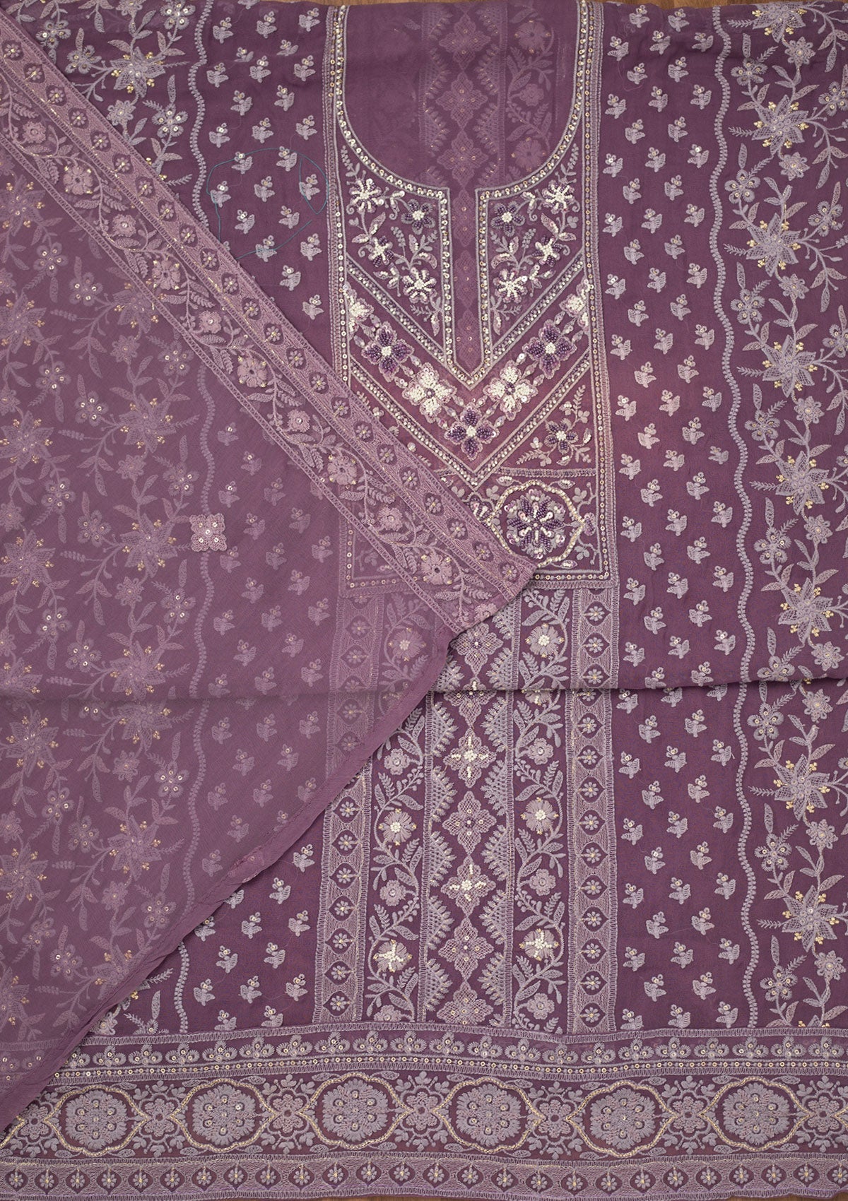 Mauve Chikankari Georgette Unstitched Salwar Suit-Koskii