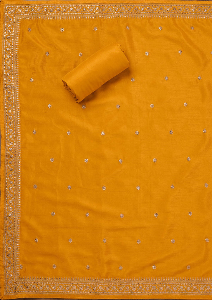 Yellow Zariwork Tissue Unstitched Salwar Suit-Koskii